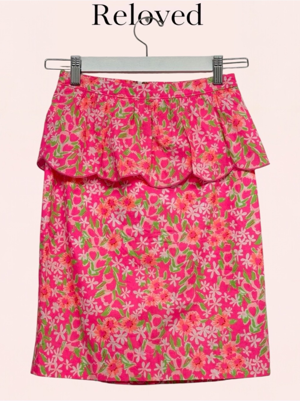 Lilly Pulitzer Pink Floral Scalloped Peplum Midi Skirt
